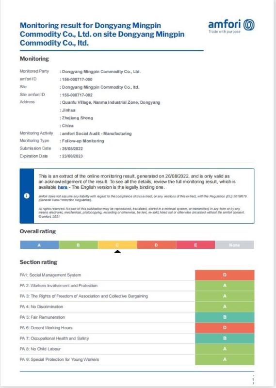 BSCI - Dongyang Mingpin Commodity Co., Ltd.