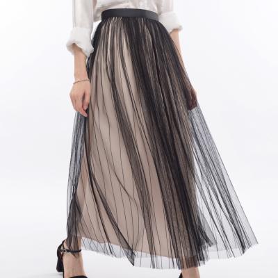 China Women Mesh Ballerina Maxi Pleated Casual Printed Women's Embroidery Women's High Waist Breathable Elastic Women's Long Casual Skirts for sale