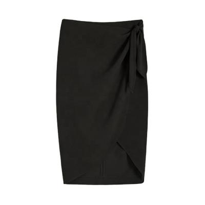 China Workable Modern Solid Natural Black Office Ladies Wrap Pencil Midi Bodycon High Wais Skirts Skirt Pencil for sale