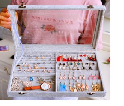 China Luxury Cleaning Display Glass Lid Jewelry Storage Box With Lock for sale