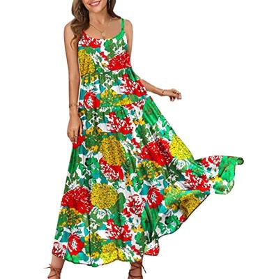 China YESNO Anti-Static Women's Summer Dresses Casual Loose Floral 2022 Boho Dress With Pockets Spaghetti Straps Long Dress E75 for sale