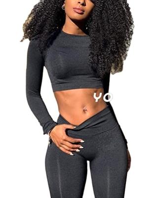 China 2022 YOFIT Breathable Women's Gym Equipment 2 Piece High Waist Seamless Yoga Leggings With Long Sleeve Crop Top Workout Equipment Set for sale