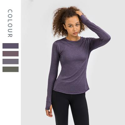 China Women's Lightweight Crewneck Yoga T-Shirt Long Sleeve Workout Casual-Fit Breathable Training for sale