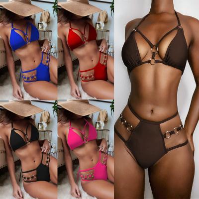 China 2022 Breathable Sexy Solid Cut Out Women Swimwear Two Piece Swimsuit for sale