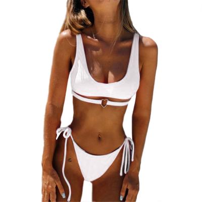 China Women's Breathable Tie Back Padded Cutout Bralette Bikini Top Set Two Piece Swimsuit for sale