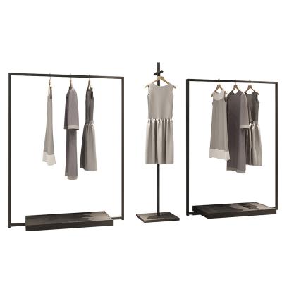 China Retail Curtain Store Black Clothing Rack Clothing Rack Shelving Garment Display Rack Clothing Store Furniture for sale