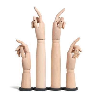 China Mannequin Hand Ready To Ship Adjustable Flexible Fingers Boutique Wooden Mannequin Hand With Metal Base for sale