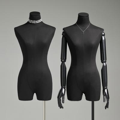 China Linen+Fiberglass Iron Style Male Black Body Half Stand Fashion Torso Mannequin Female Mannequin For Clothing Store for sale