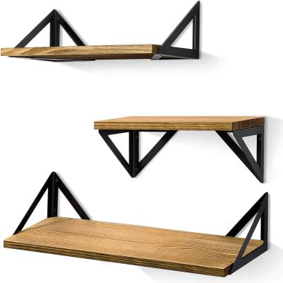 China Floating Storage Shelves Wall Mounted Rustic Wooden Shelves Set Of 3 For Bedroom, Bathroom, Living Room, Kitchen for sale