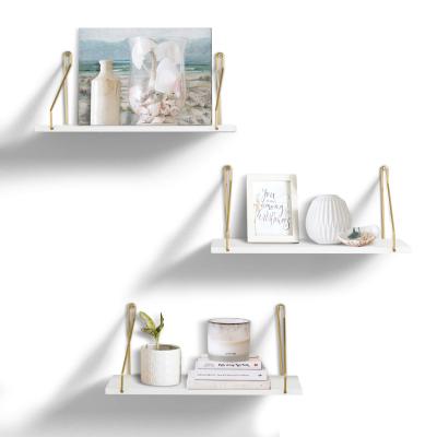 China Storage Home Decor 15 Inch Wall Mounted Shelf White Floating Shelves Set Of 3 With Hanging Wire for sale