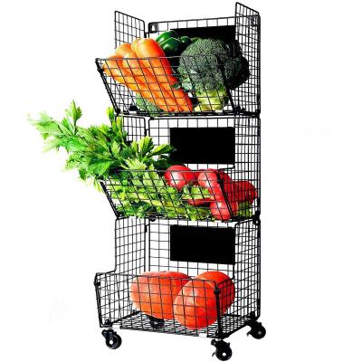 China Sustainable Adjustable Tables - Hanging Baskets 3 Tier Metal Wire Lockers - Wall Storage Basket Organizer with Wheel for sale