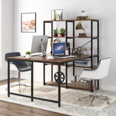 China Double Computer Desk Double Computer Desk Study Table With Shelves Bookshelf Workstation For Two People Home Office for sale