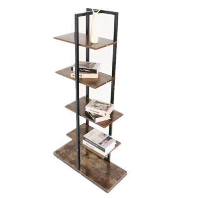 China Decorative Industrial Metal Wood Ladder Shelves (Size) Design 5 Tier Metal Adjustable Modern Antique Wooden Bookcase Bookcase Shelves for sale