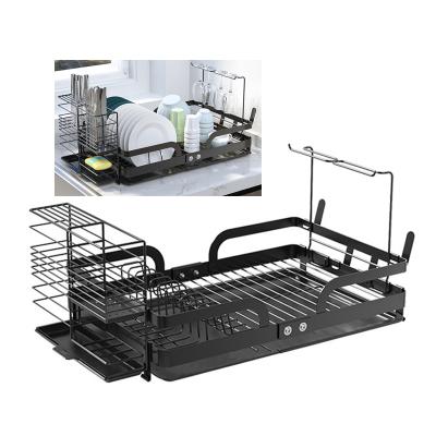 China 2021 Stainless Steel Plate Stored Drying Organizer Multifunctional Collapsible Dish Rack Folding Kitchen Racks for sale