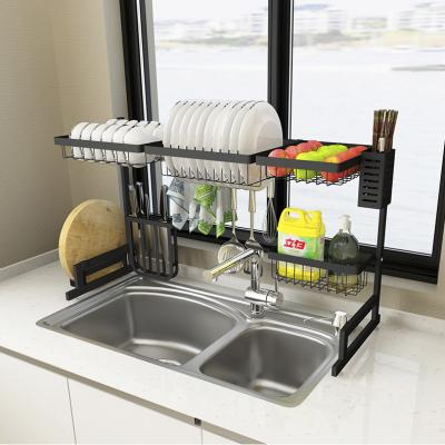 China Sustainable 2 Tier Large Capacity Kitchen Above Sink Dish Rack Stainless Steel Dish Drainer Rack for sale