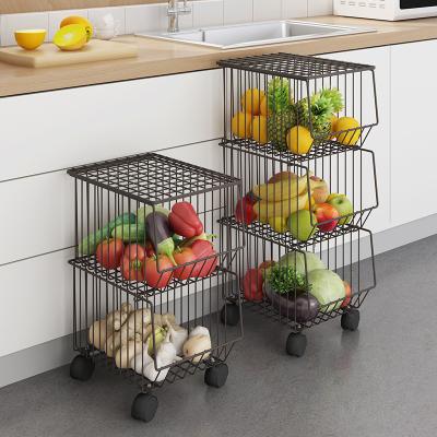 China Hot Selling Black White Color Multilayer Stored Kitchen Vegetables Fruit Storage Baskets Shelf For Home for sale