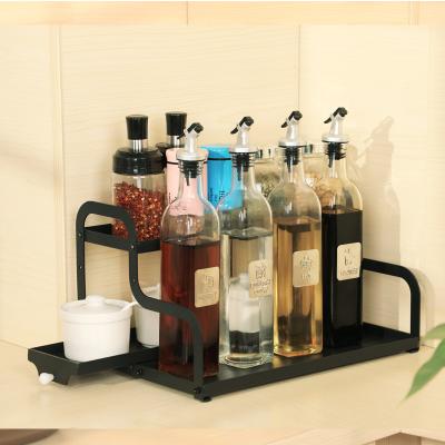 China 3 Tier High Quality Steel Material Black Color Spice Rack Multifunctional Organizer Stocked Rack For Kitchen for sale