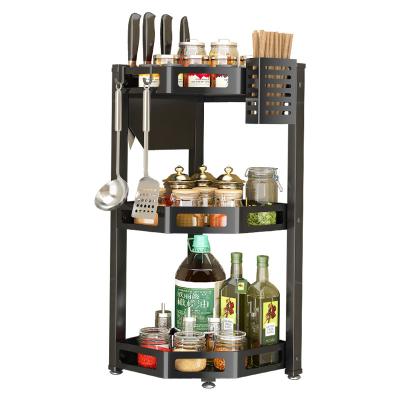 China Black Steel Stocked Modern Style Color Metal Customizable 3 Layer Size Jar Spice Container And Rack For Kitchen for sale