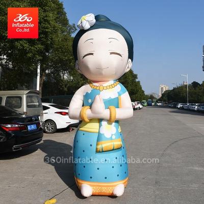 China High Quality Oxford Cloth Customized Advertising Inflatable Beauty For Promotion, Popular Lifelike Inflatable Girl Wearing Blue Traditional Dress For Sale for sale