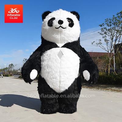 China Very Soft Custom Giant Cartoon Advertising Crystal Cloth Mascot Plush Panda Inflatable Walking Costume for sale