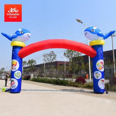 China 210D/420D/600D Oxford Cloth Opening Event Cartoon Dolphin Marine Animal Inflatable Advertising Arch for sale