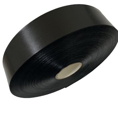 China Durable 100% Polyester Satin Ribbon Label Size Black Color Single / Double Roll for sale