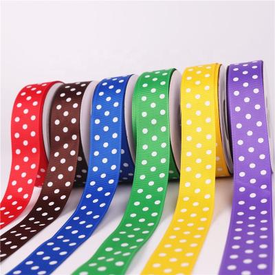 China Luster Wholesale Grosgrain Ribbon With Dot Printed White Ribbon For Gift Wrapping for sale