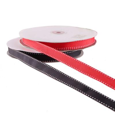 China Eco - Friendly Saddle Stitch Grosgrain Ribbon With White Dot / Hops Stitching Grosgrain Ribbon For Decoration for sale