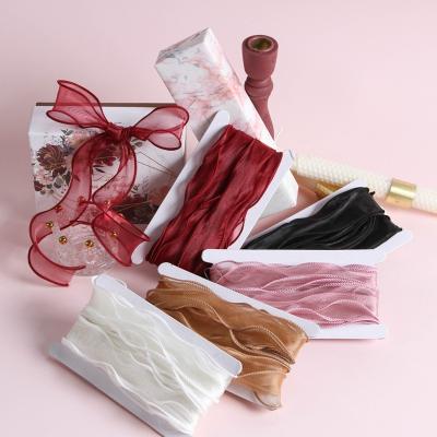 China Newest Style Eco-friendly Korean Wedding Decorate Flower Bouquet Organza Chiffon/Fuzzy Ribbon/Organdy for sale