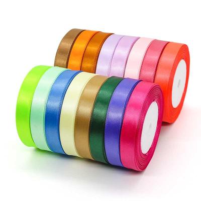 China Wholesale Stock 2cm Viable 3/4 Inch Single Face Solid Color Polyester Ribbon For Flower Gift Wrapping Ribbon Apparel Accessories for sale