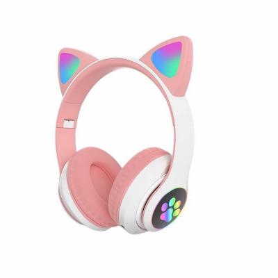 China Foldable Cat Ear Headphones Gaming Computer Headsets Kids Girls Cute LED Cat Ear Earphone Wireless Headphones Earphone for sale