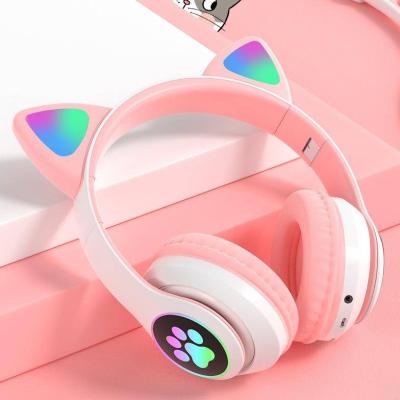 China 2022 Hot Cat Ear Headphones Gaming Cute RGB LED Wireless Headphones Amazon Seller Headphones Computer Headsets Girls Kids for sale