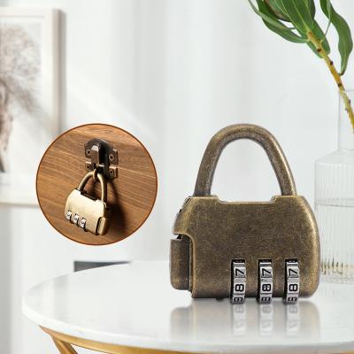 China Small Retro Combination Zinc Alloy Bronze Digit Lock 3 Digit Mini Padlock For Wooden Box Luggage Bag Zipper for sale