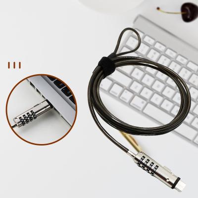 China High security stainless steel+ zinc alloy universal USB laptop combination cable anti-theft lock with 4 digit password 2 meter wire for sale