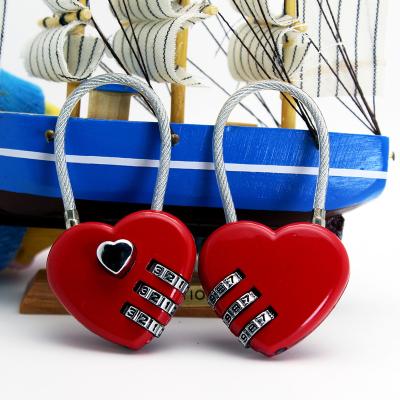 China Zinc Alloy Heart Shape Love Combination Lock 3 Digit Cable Luggage Padlock For Valentines Wedding Promotional Gift for sale