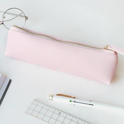 China Schools & Offices Korean Cute Custom Logo PU Pencil Bag Students Large Capacity Leather Pink Pencil Case for sale