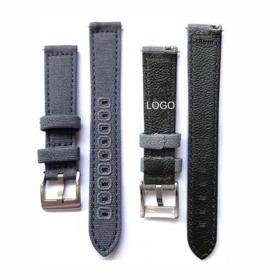 China Double Adjustable Watch Band Strap 22mm Canvas Material Leather Combined With Hole Stitching Luxury Style for sale