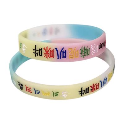 China Eco-friendly Buddhist Silicon Rubber Bracelet Custom Special Design Color Segment Advertising Doctrine for sale