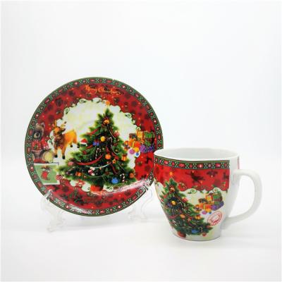 China Sustainable Christmas Decal Porcelain Coffee Set Cup And Saucer Coffee Sets Teacup for sale