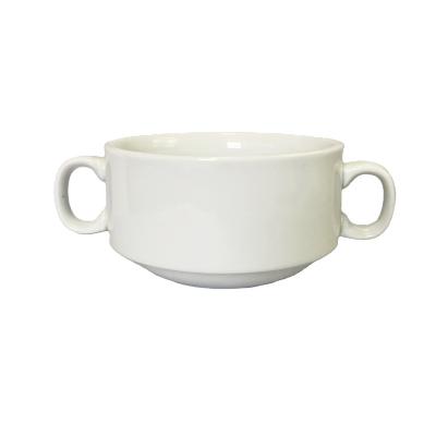 China OEM Sustainable Ceramic Soup Bowl Double Deep Handle 250ML for sale