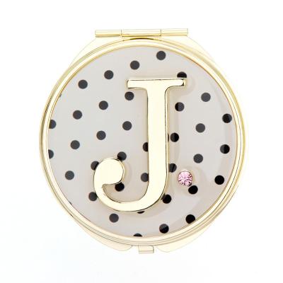 China Letter J Souvenir Pocket Metal Gifts Diamond Pocket Mirror Jewelry Compact Magnifying Mirror for sale