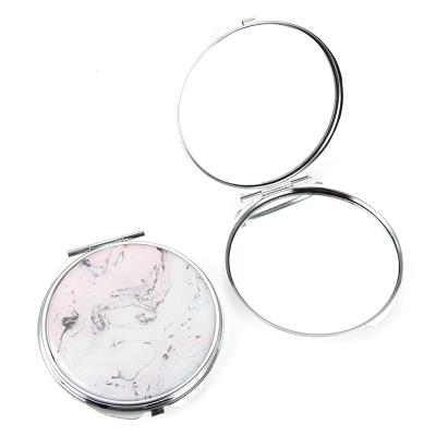 China Metal Contract Mirror Magnifying Marbling Silver Plated Double Sided Round Shape Epoxy Design Wedding Gift for sale