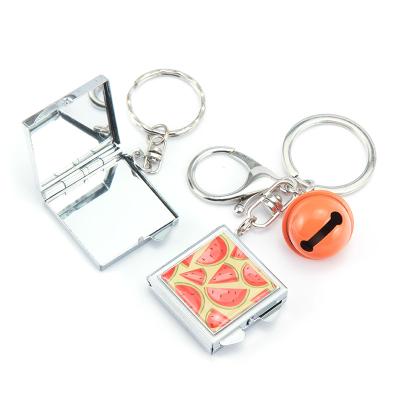 China Magnifying Silver Chrome Square Compact Mirrors Metal Double Side Pocket Mirror With Key Chain Custom Logo Design for sale