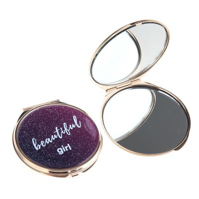 China Custom Black Luxury Compact Name Mirror Color Travel Pocket Magnifying Epoxy Compact Wedding Mirror for sale