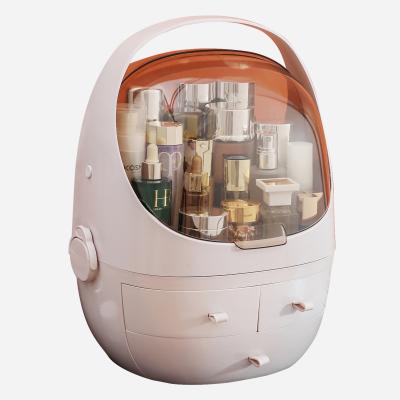 China Sustainable Makeup Skincare Storage Box With Mirror Travel Cosmetic Box With Led Light Mirror Dressing Table for sale