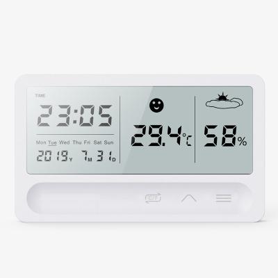 China Modern Electronic Indoor Alarm Clock Hygrometer Bedside Thermometer Multifunctional Digital Read Date Time Clock for sale