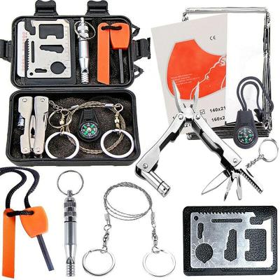 China Outdoor Tools Professional Hiking Camping Set Outdoor Survival Emergency Kit With Water Filter Straw for sale