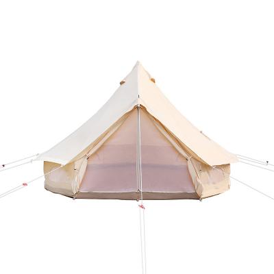 China Trigone/V-type Luxury Ground Nail Tents Cotton Canvas Family Glamping Yurt Tent Outdoor Camping Bell Tent for sale