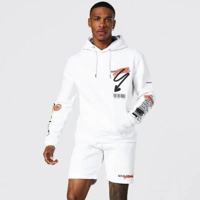 China Fashion Printed Monogram QUICK DRY Outdoor Jogging Hoodie And Shorts Two Piece Set White Tracksuit for sale