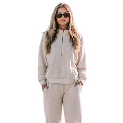 China Viable Custom Women's Half Zipper Hoodie Set Gym Jogging Women's Wadding Hoodie Suit for sale